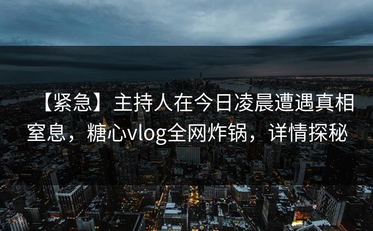 【紧急】主持人在今日凌晨遭遇真相窒息，糖心vlog全网炸锅，详情探秘