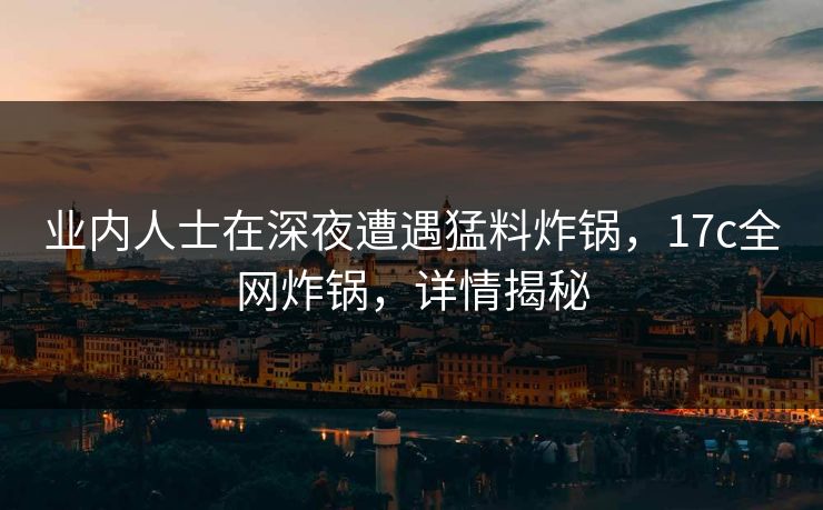 业内人士在深夜遭遇猛料炸锅，17c全网炸锅，详情揭秘